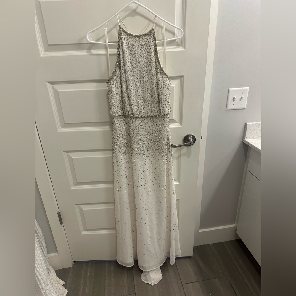 BHLDN Rian White High Neck Beaded Gown